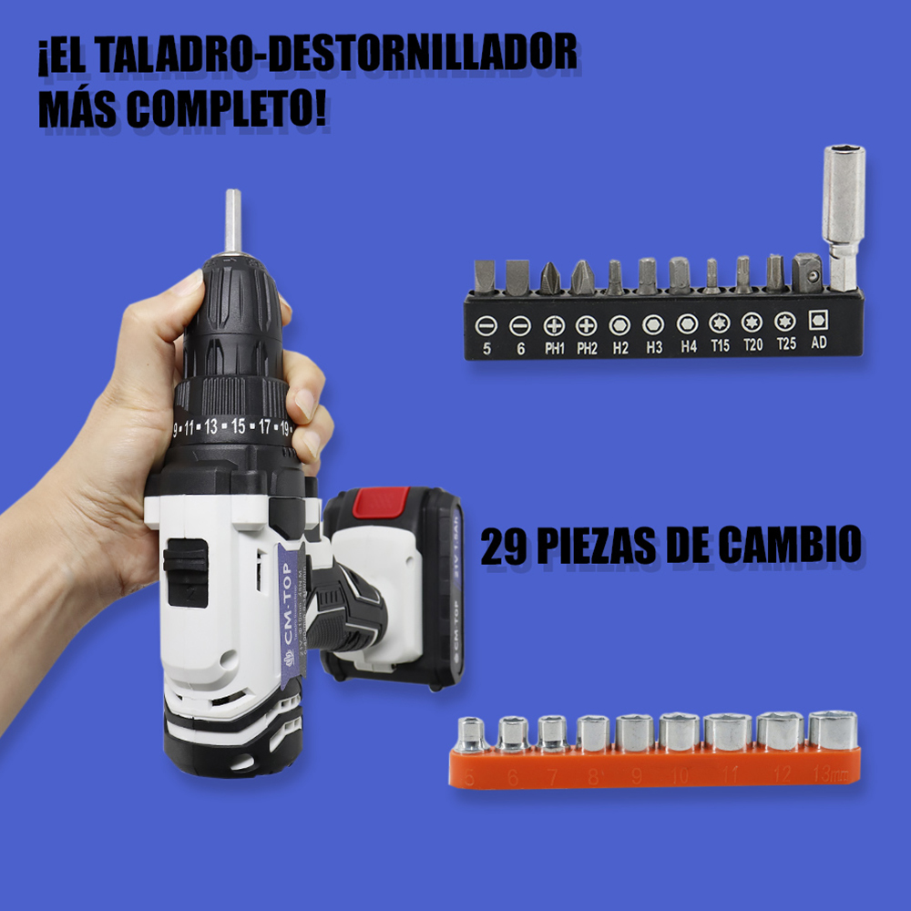 Foto 3 pulgar | Juego de Taladro Eléctrico Inalámbrico Portátil CM-TOP