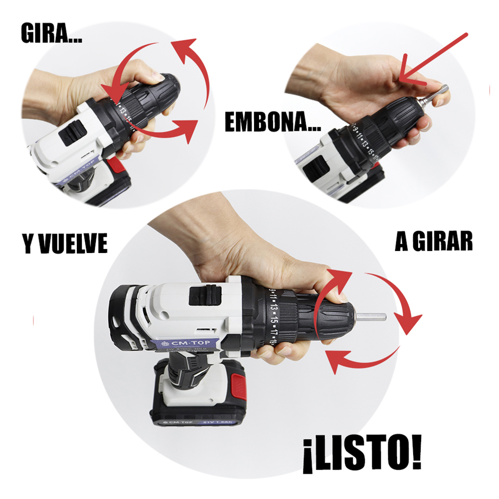 Foto 4 pulgar | Juego de Taladro Eléctrico Inalámbrico Portátil CM-TOP