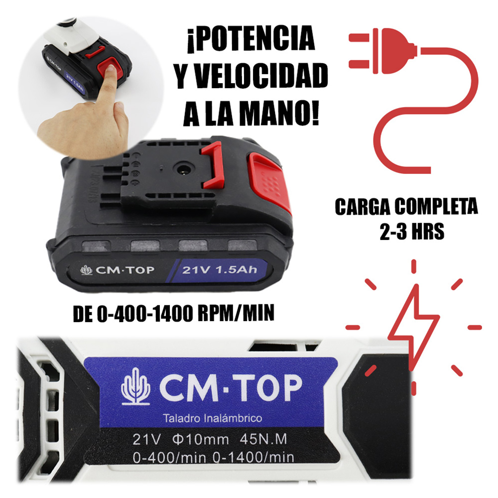 Foto 5 pulgar | Juego de Taladro Eléctrico Inalámbrico Portátil CM-TOP
