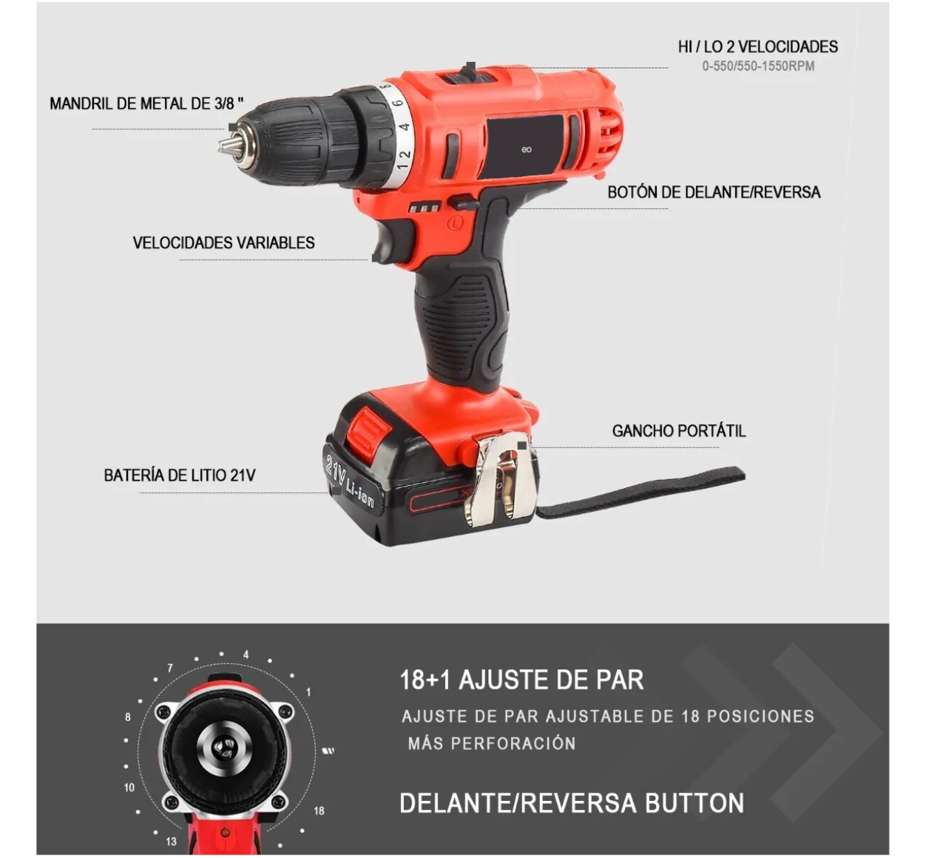 Foto 3 pulgar | Language Taladro Percutor Atornillador Inalámbrico De 10mm Eo Safe Imports Esi-7043-1 Rojo