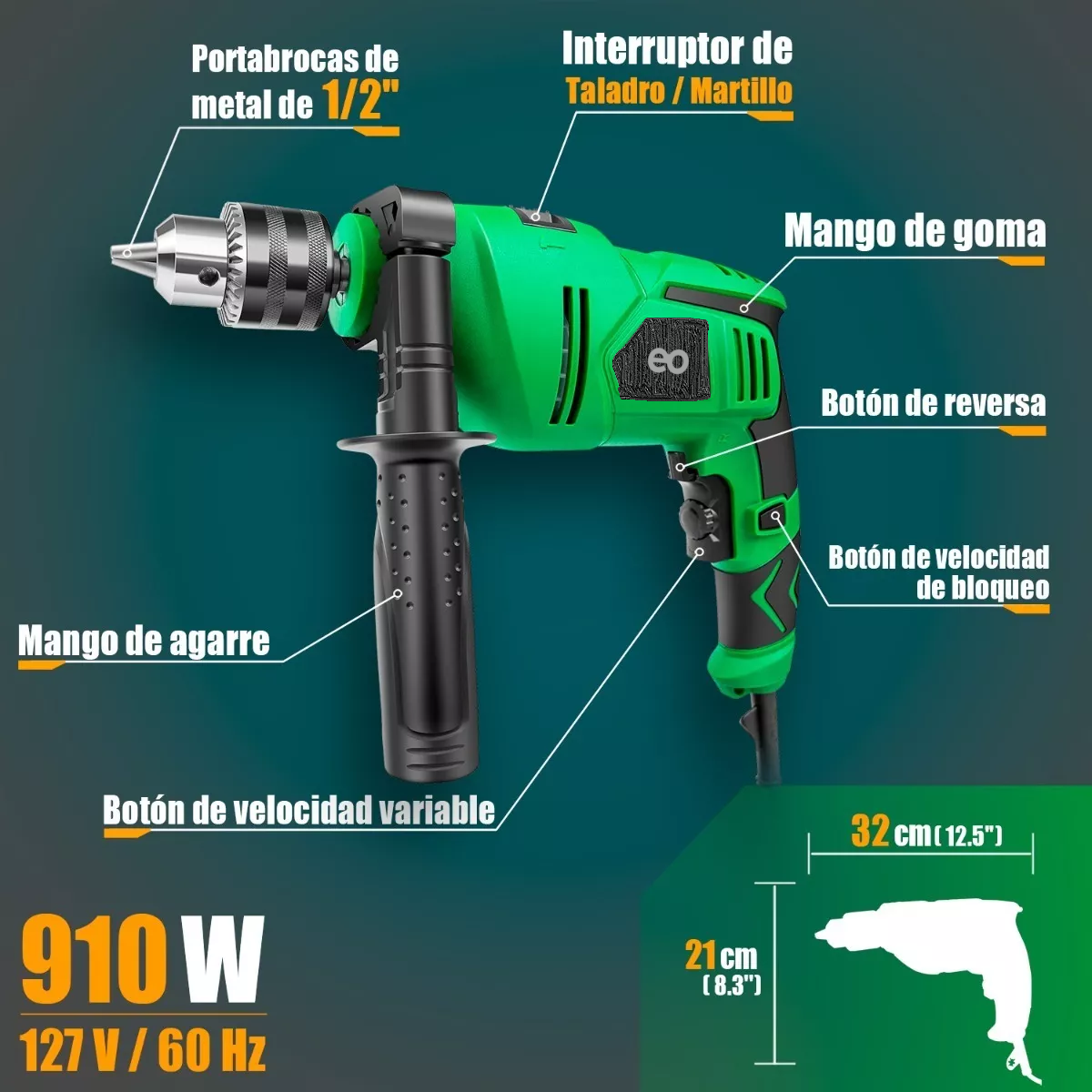Foto 4 pulgar | Taladro Rotomartillo 910w Eo Safe Imports Esi-7047-1 Verde
