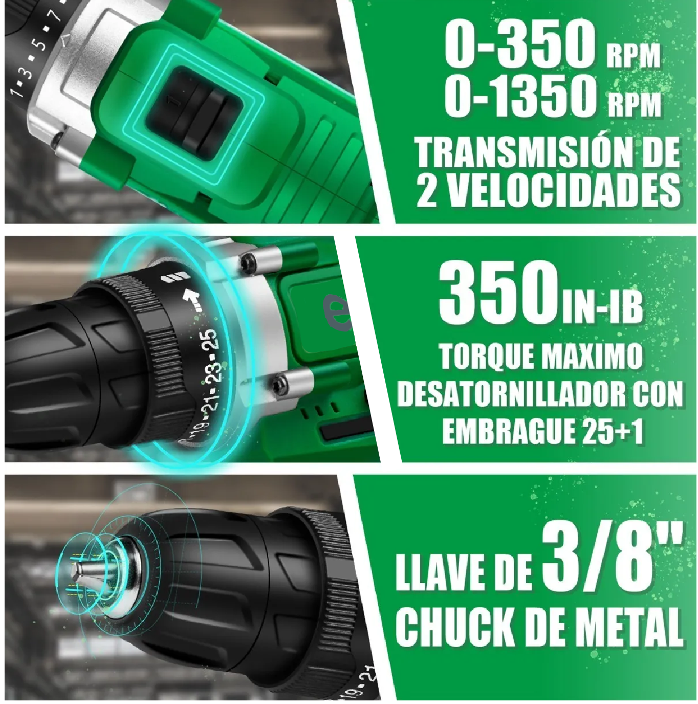 Foto 4 pulgar | Taladro Atornillador Inalámbrico Eo Safe Imports Esi-1513-1 Verde