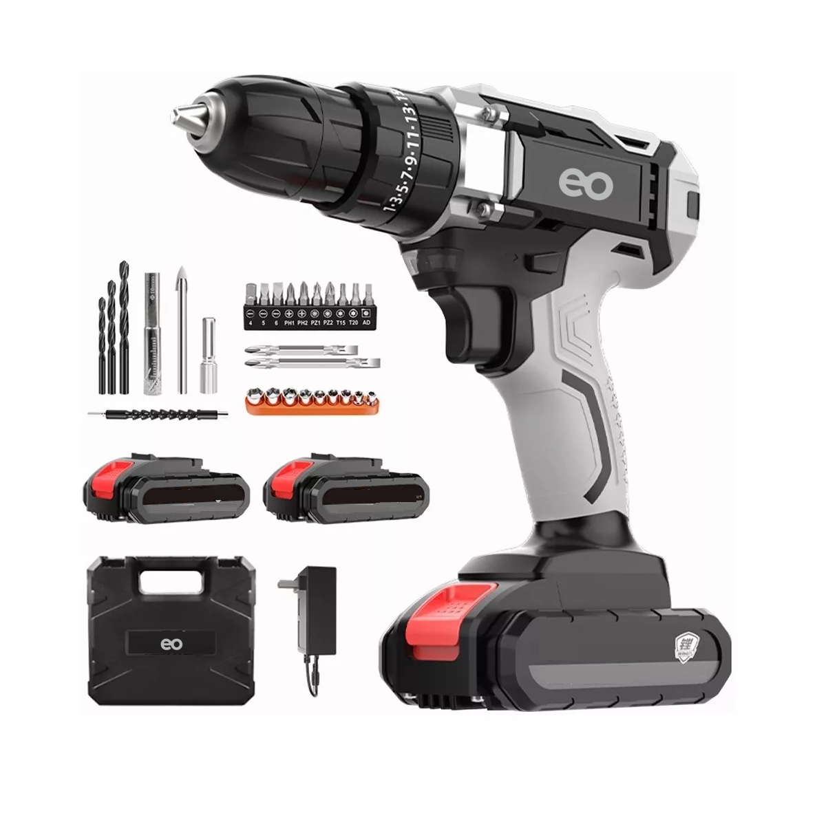 Taladro Atornillador Inalámbrico 2batería D Litio 33 Piezas Eo Safe Imports Esi-7282 Multicolor21v