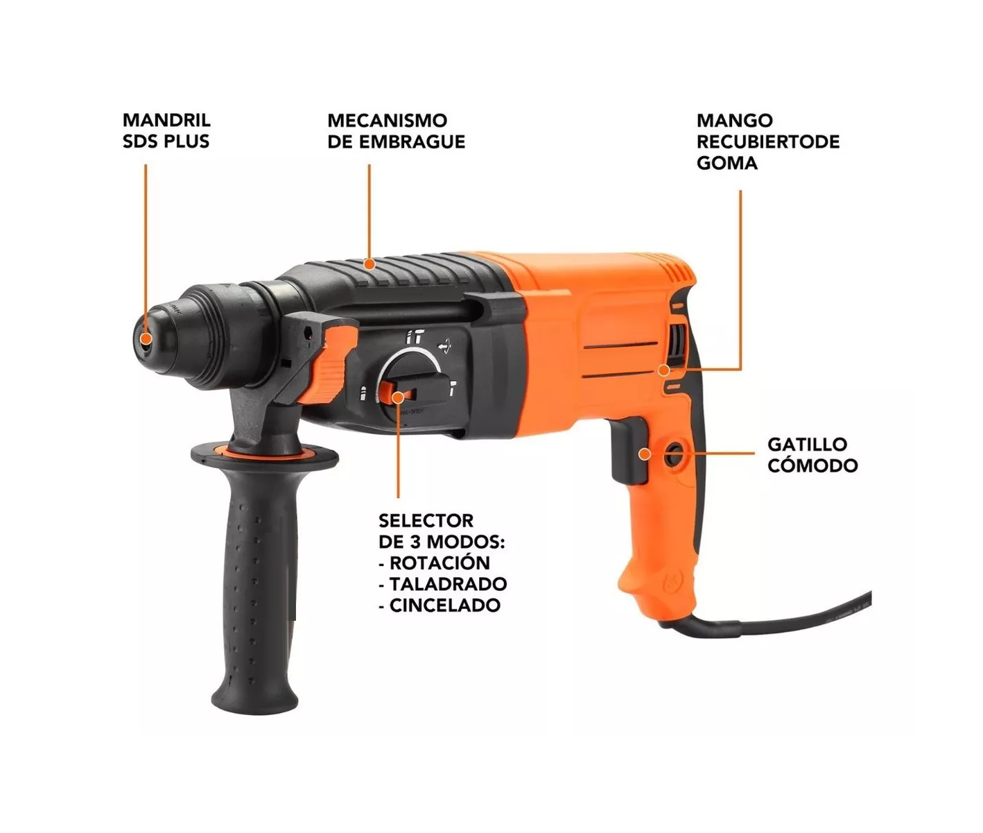 Foto 6 pulgar | Rotomartillo Electroneumático Belug 800w De Potencia, Naranja Y Negro