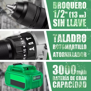Foto 3 | Taladro Rotomartillo 1/2'' 3.0ah Eo Safe Imports Esi-7051 Verde