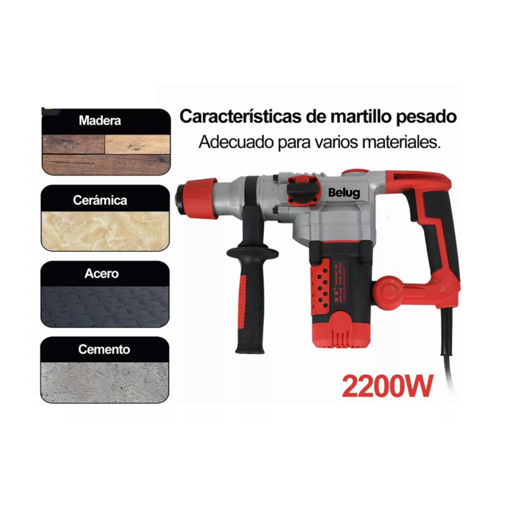 Foto 4 pulgar | Rotomartillo Cincelador Perforador Sds Industrial 2200w Rojo/plata Belug