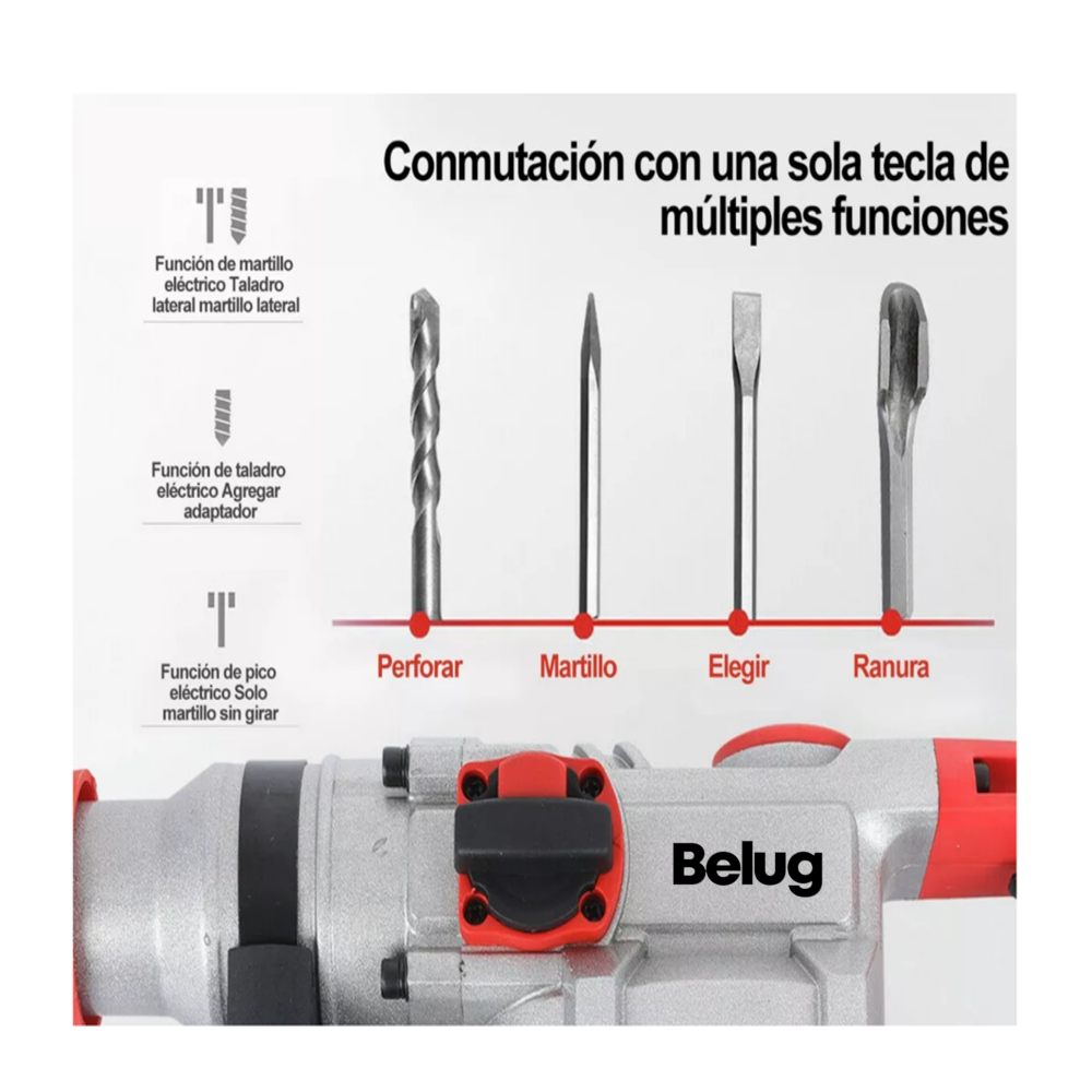 Foto 6 pulgar | Rotomartillo Cincelador Perforador Sds Industrial 2200w Rojo/plata Belug