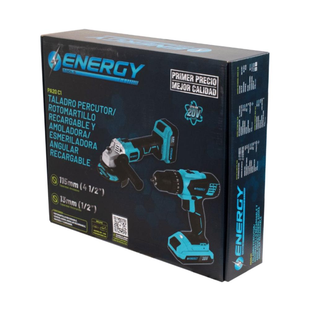 Foto 6 pulgar | Kit Taladro Energy + Esmeril Pa20c1 3/8' 4-1/2' 20v 1300 Rpm