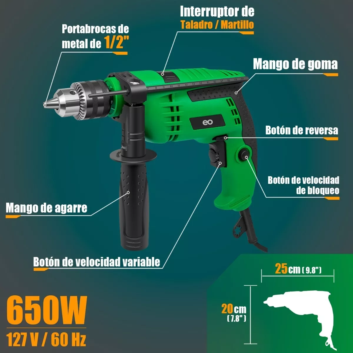 Foto 4 pulgar | Taladro Rotomartillo 32 Pzs  650 W Verde