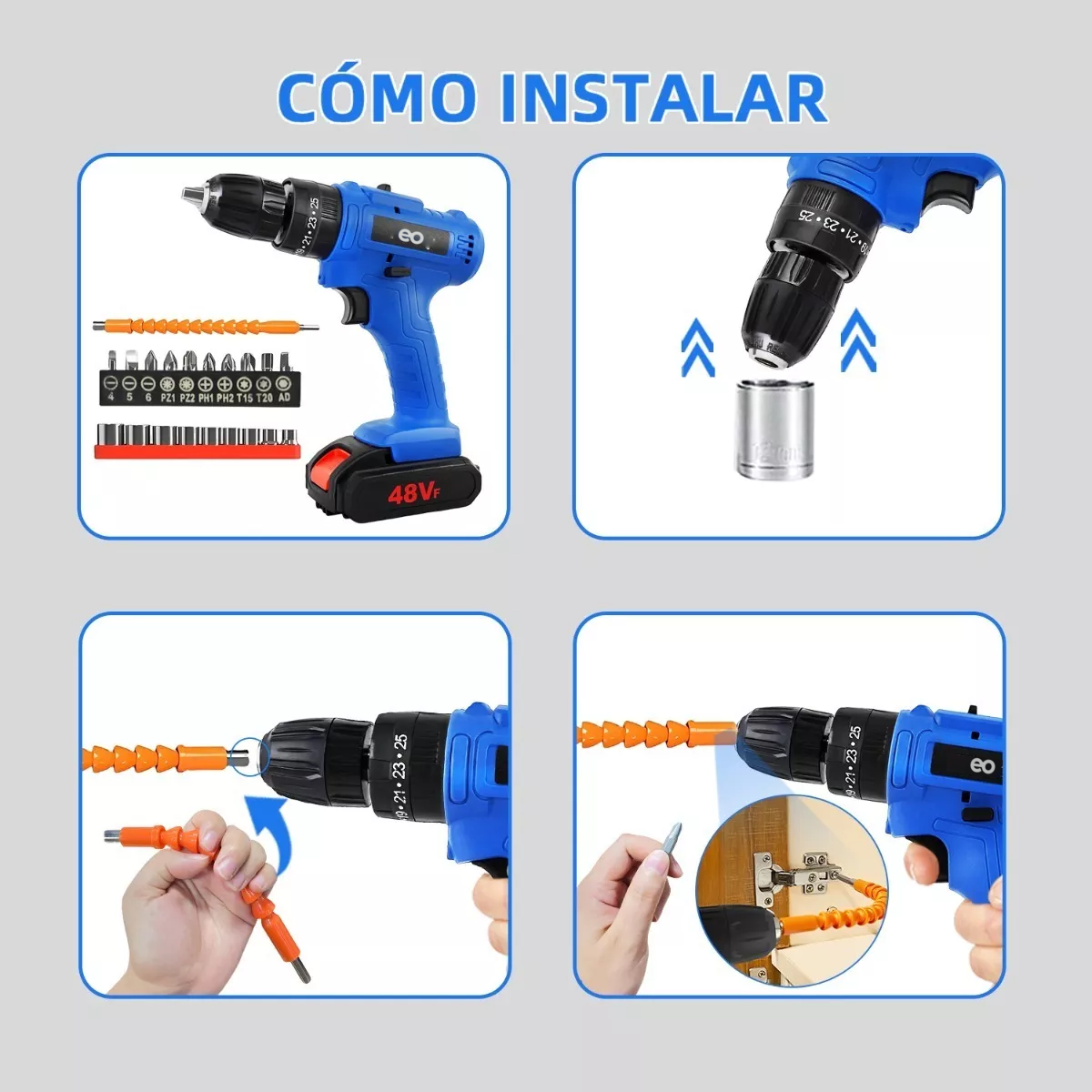 Foto 3 pulgar | Taladro Inalambrico con 2 Batería de Litio 33 Pzs Eo Safe Imports Esi-11466-1 Azul