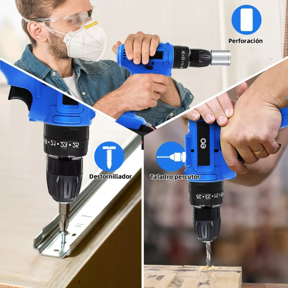 Foto 4 pulgar | Taladro Inalambrico con 2 Batería de Litio 33 Pzs Eo Safe Imports Esi-11466-1 Azul