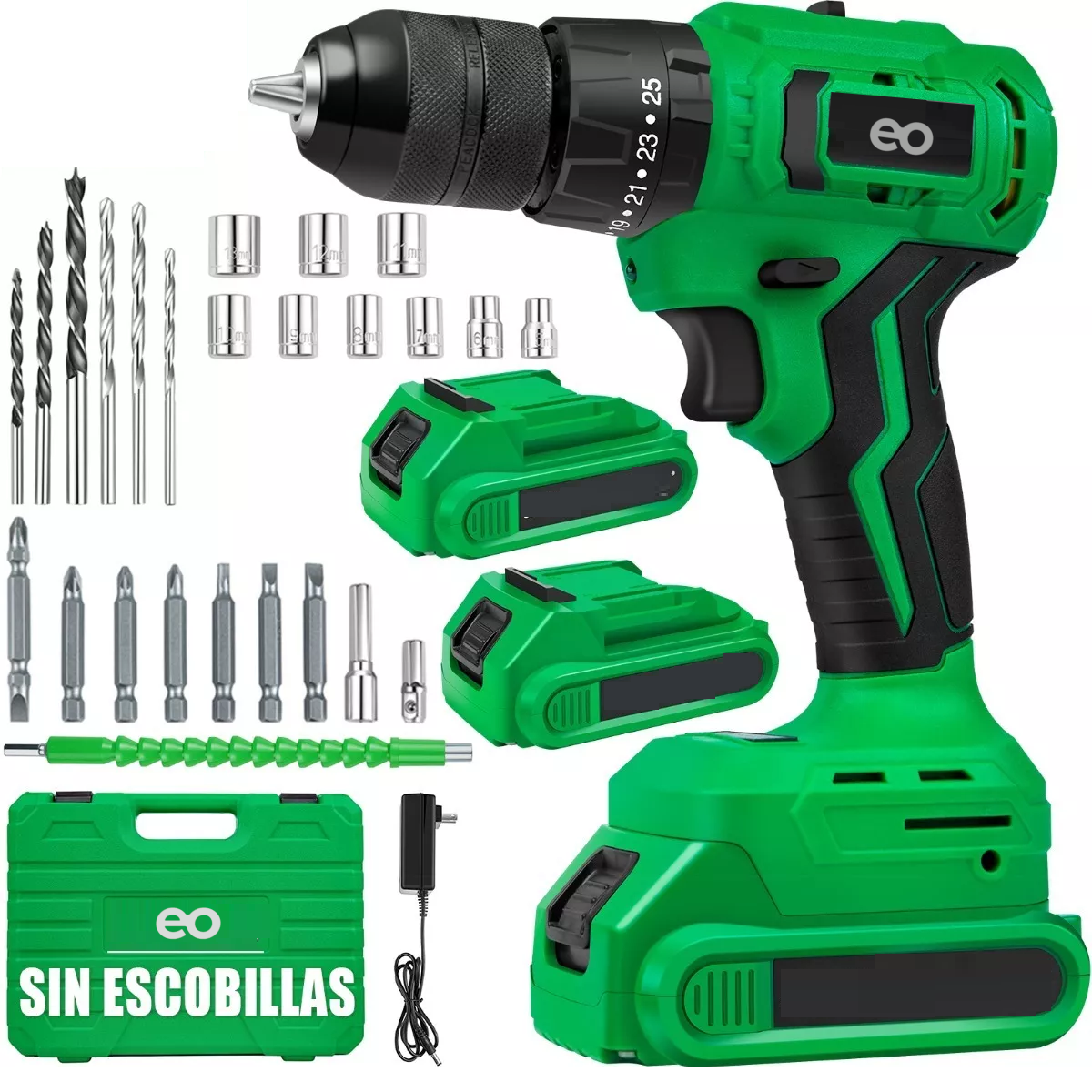 Kit Taladro Rotomartillo Sin Carbones Inalámbrico Eo Safe Imports Esi-5398-1 Verde