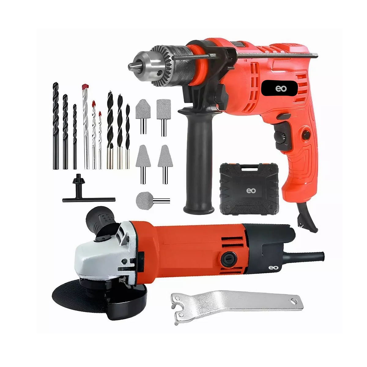 Taladro Rotomartillo + Esmeriladora con Accesorios Eo Safe Imports ESI-5937-1 Rojo 18 Piezas