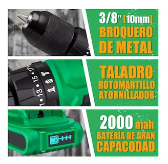 Foto 2 | Taladro Rotomartillo Sin Carbones Inalámbrico 20v 2baterías Verde Belug