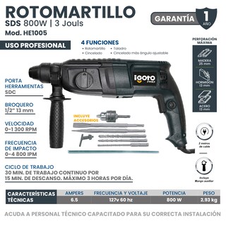 Foto 7 | Rotomartillo Sds 800 W 4 Funciones