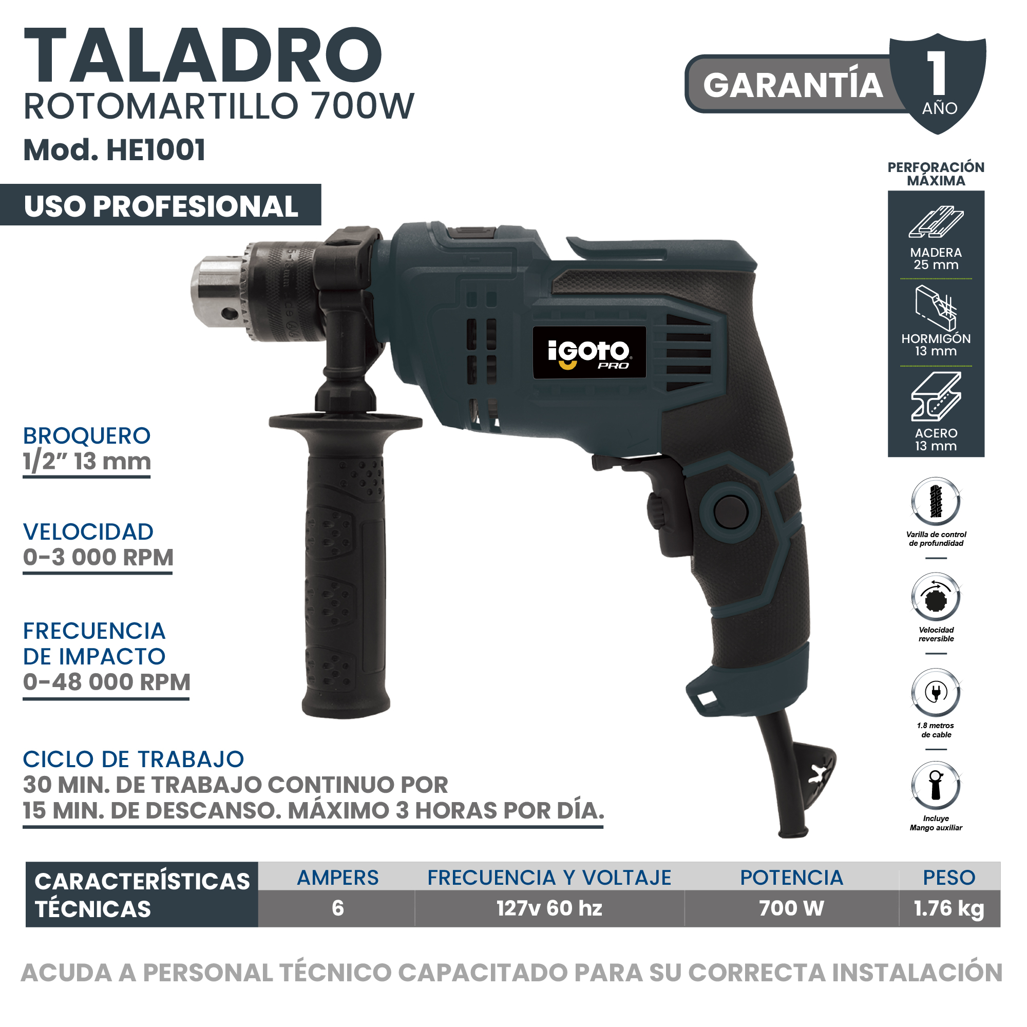 Foto 8 pulgar | Taladro Rotomartillo  650 W