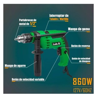 Foto 2 | Taladro Rotomartillo 1/2'' 860w Herramientas Kit Con Brocas, Verde