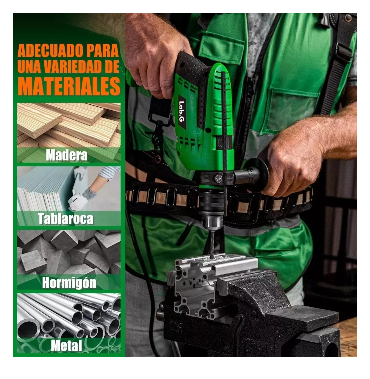 Foto 4 pulgar | Taladro Rotomartillo 1/2'' 860w Herramientas Kit Con Brocas, Verde