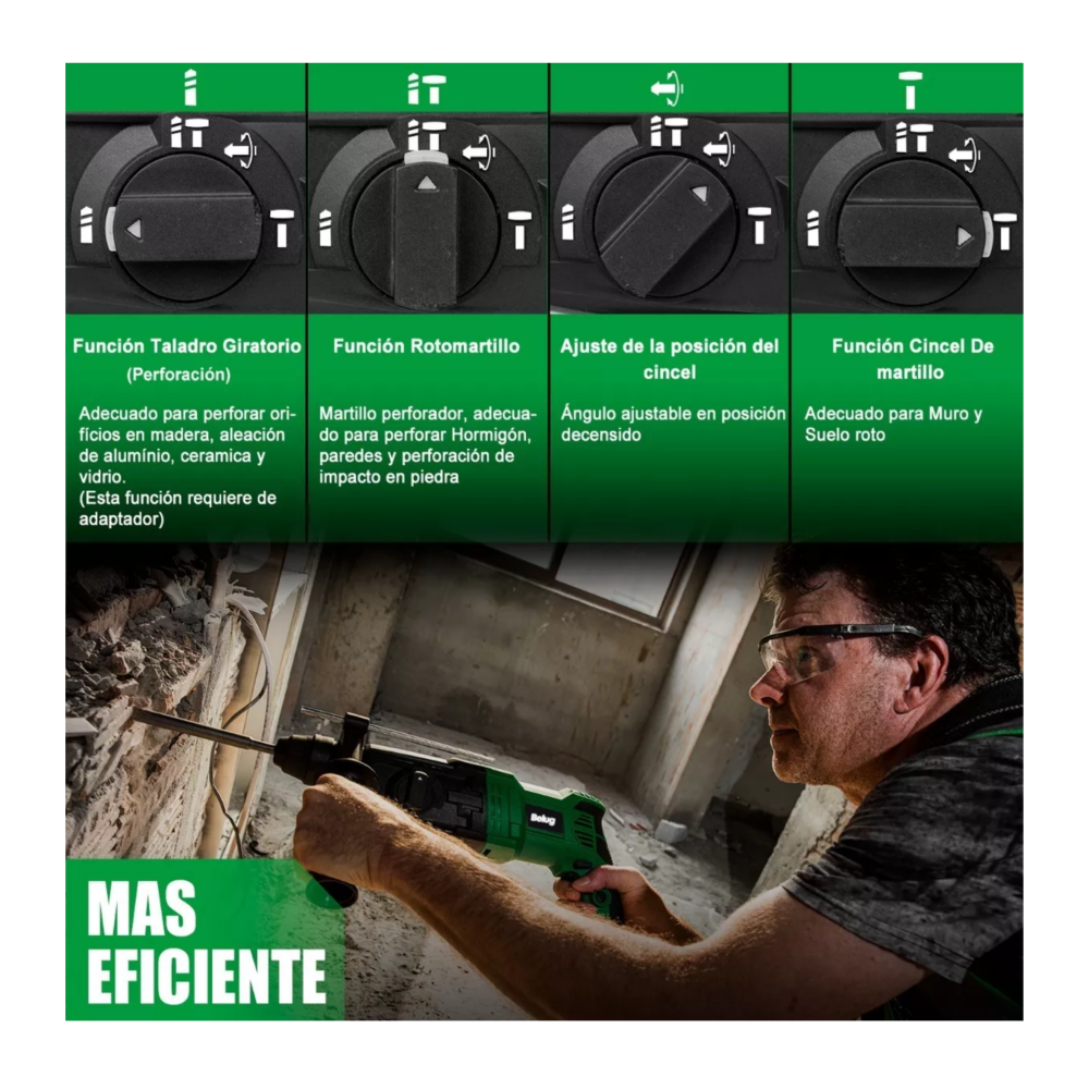 Foto 5 pulgar | Rotomartillo Perforador Cincelador Rh2600 Verde Belug