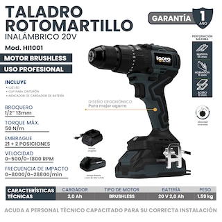 Foto 7 | Taladro Rotomartillo Brushless 20 V Inalámbrico Igoto Pro