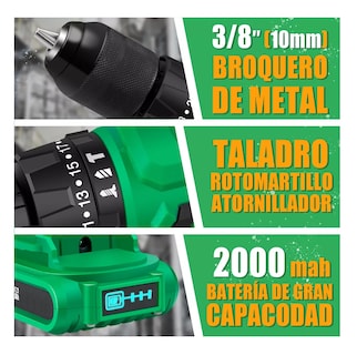 Foto 2 | Taladro Rotomartillo Sin Carbones Inalámbrico 20v Con 2 Baterías Verde