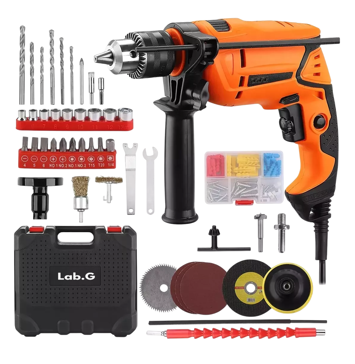 Kit Taladro Rotomartillo 1/2'' Lab.g + Destornillador+ Pulidora 860w, Naranja