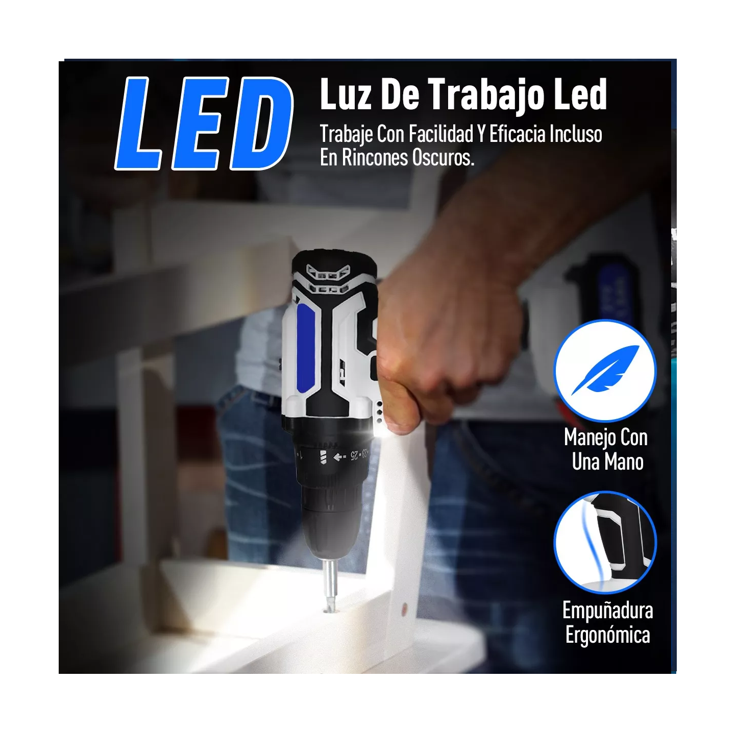 Foto 5 pulgar | Taladro Eléctrico Destornillador Inalámbrico 1500rpm 21v Belug Negro/blanco
