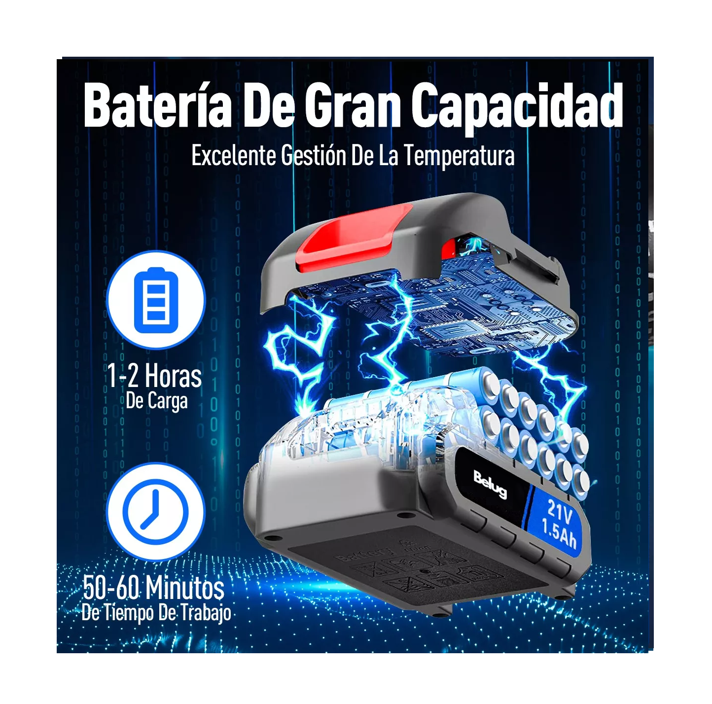 Foto 6 pulgar | Taladro Eléctrico Destornillador Inalámbrico 1500rpm 21v Belug Negro/blanco