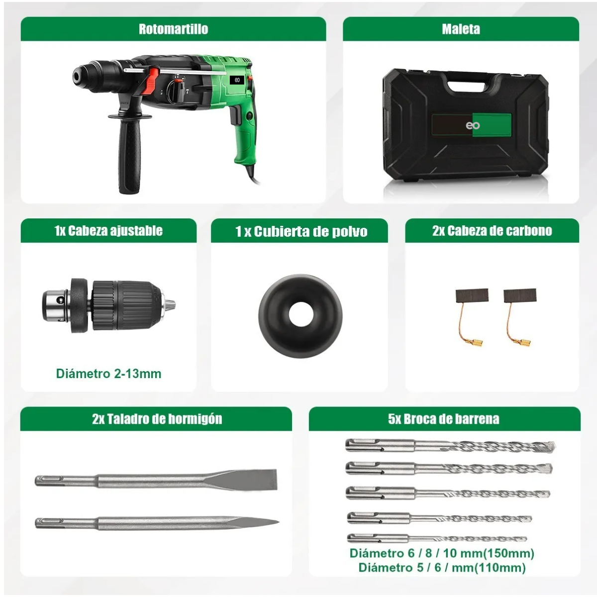 Foto 2 | Rotomartillo Cincelador Perforador 1050w Eo Safe Imports ESI-2749-1 Verde