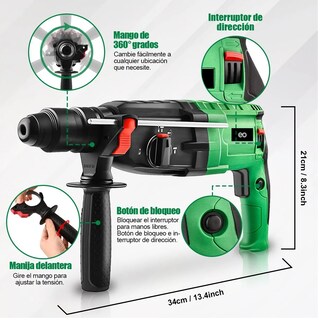 Foto 3 | Rotomartillo Cincelador Perforador 1050w Eo Safe Imports ESI-2749-1 Verde