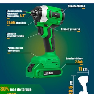 Foto 2 | Atornillador de Impacto Inalámbrico 20 V 2Ah ESI-2816-1 Verde