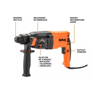 Foto 3 | Rotomartillo Electroneumático Belug Rh910 800w De Potencia, Color Negro Naranja