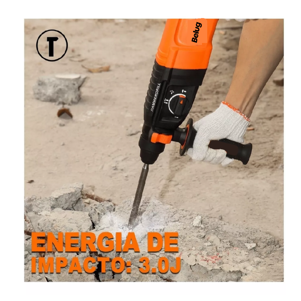 Foto 5 pulgar | Rotomartillo Electroneumático Belug Rh910 800w De Potencia, Color Negro Naranja