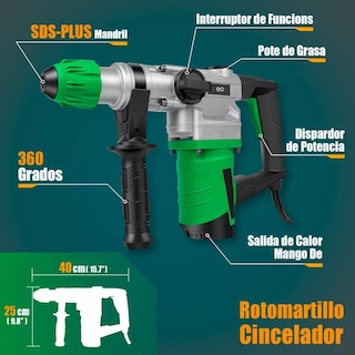 Foto 2 | Rotomartillo Cincelador Industrial Sds 1600w 8 Pzas Eo Safe Imports Esi-8308-1 Verde