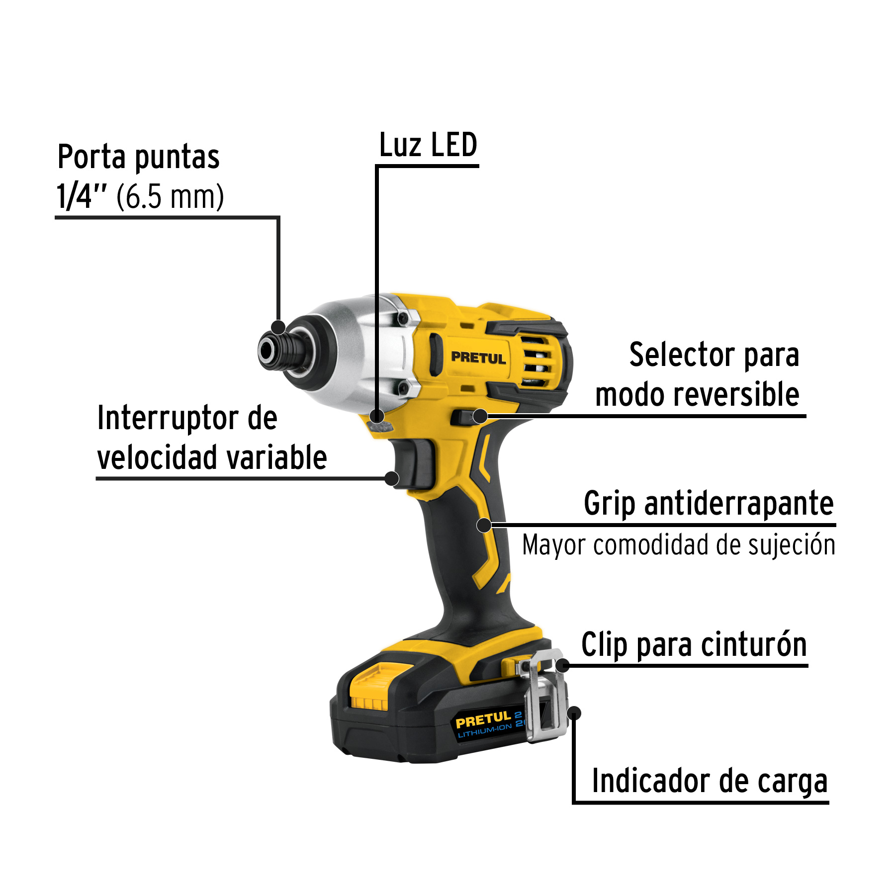 Foto 4 pulgar | Combo Rotomartillo Destornillador Impacto Pretul Combo20p Amarillo 20v