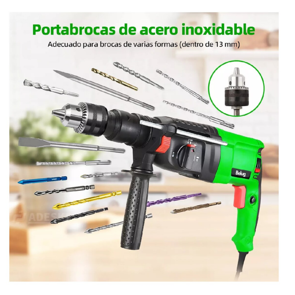 Foto 5 pulgar | Rotomartillo Cincelador Eléctrica Belug Verde SDS Kit