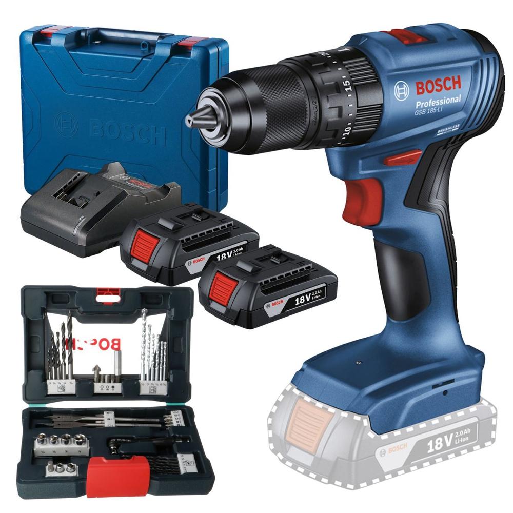 Rotomartillo Bosch Gsb 185-li + Set Puntas Y Brocas + 2 Bat
