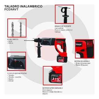 Foto 2 | Taladro Rotomartillo Inalámbrico 2 Baterías 21 V Uso Rudo