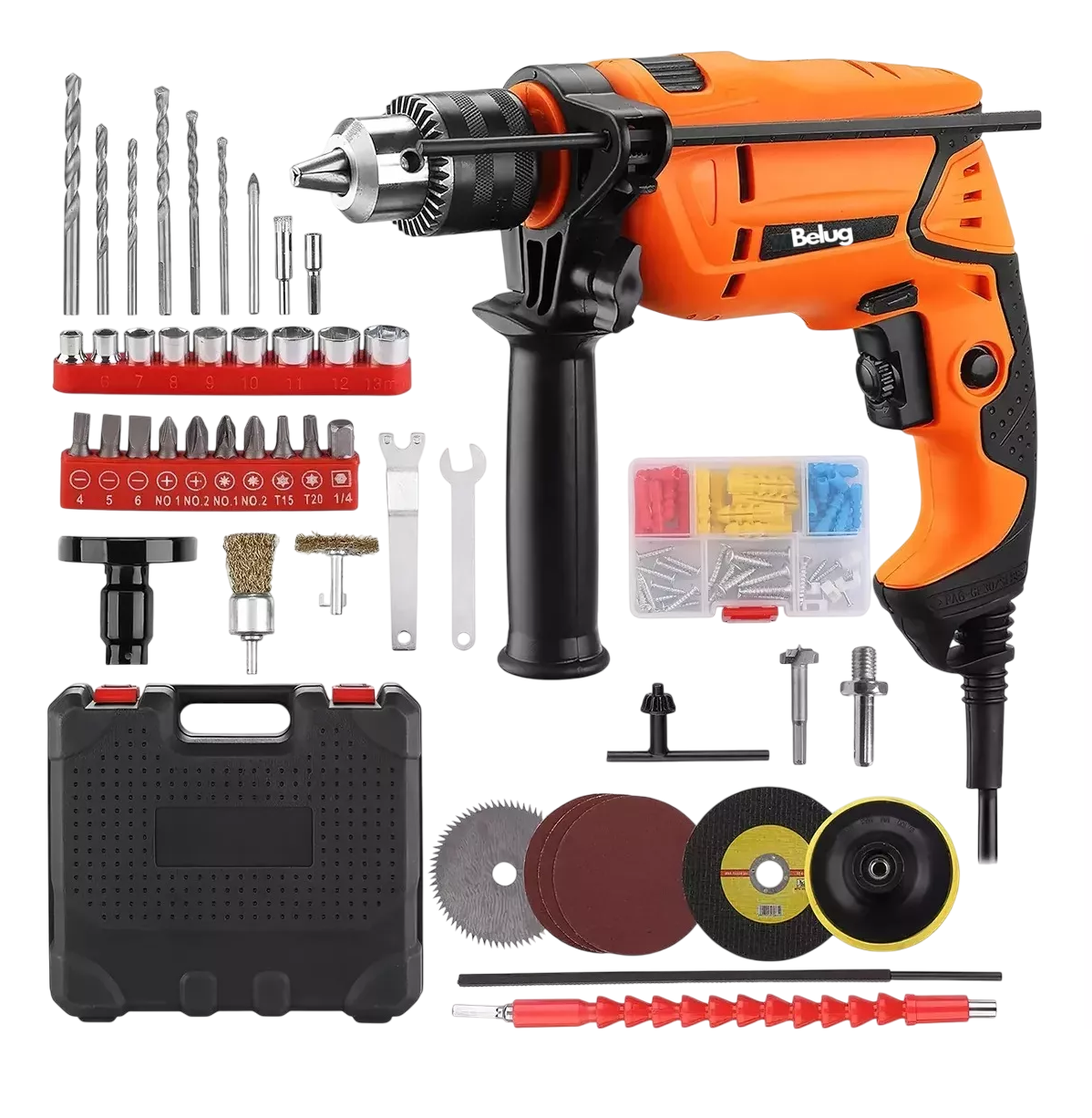 Kit Taladro Rotomartillo 1/2'' + Destornillador+ Pulidora 860w, Belug Naranja