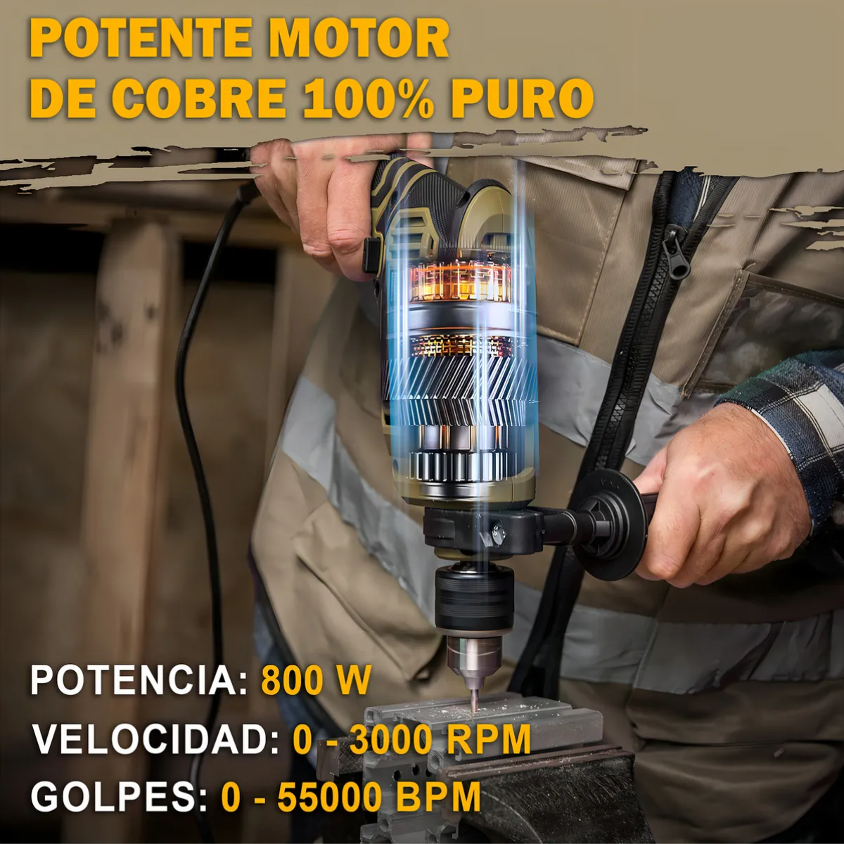 Foto 4 pulgar | Taladro Rotomartillo Perforador 800 Watts Eo Safe Imports Esi-18710 Marrón