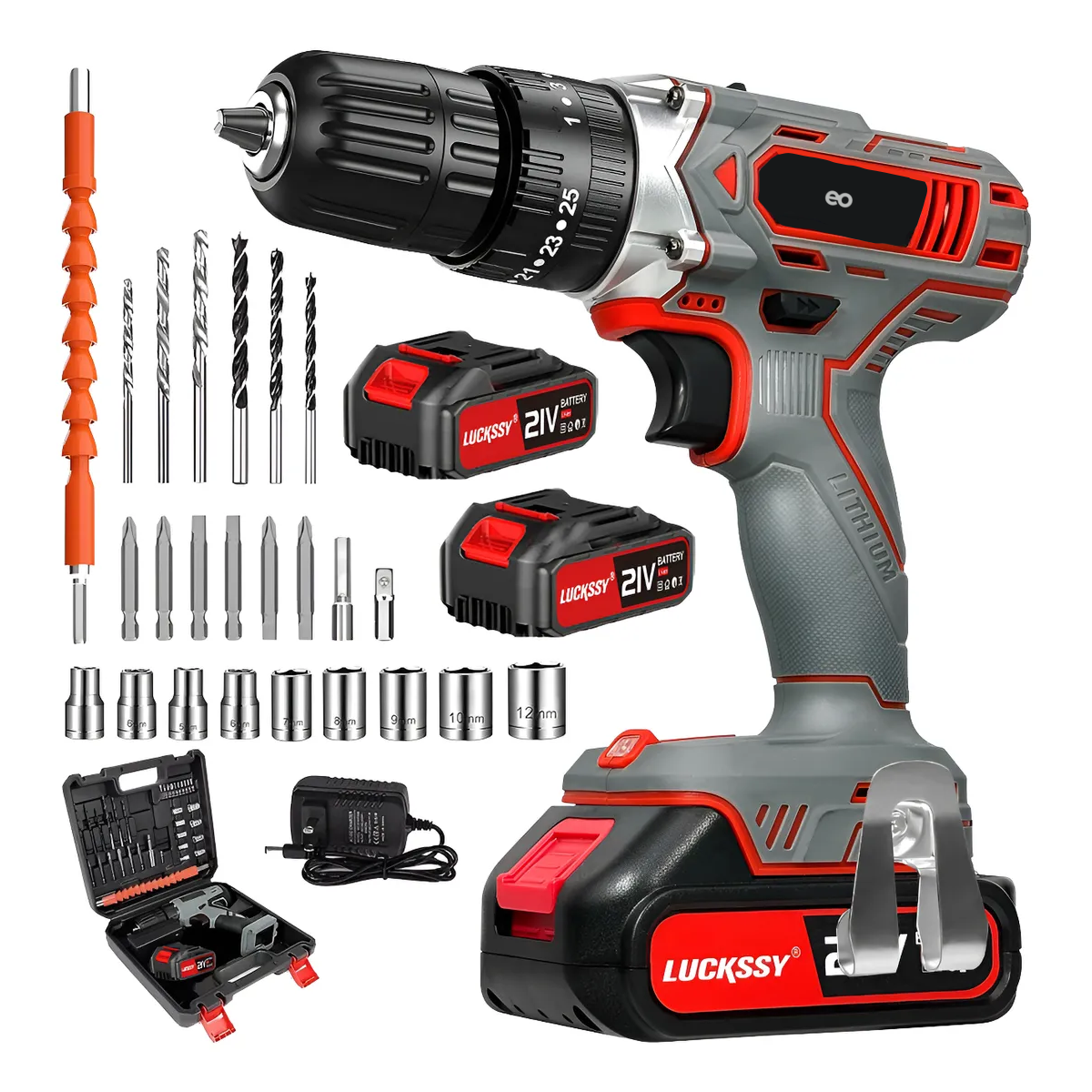 Taladro Destornillador Inalámbrico Atornillador Impacto 21v Eo Safe Imports Esi-18709 Gris