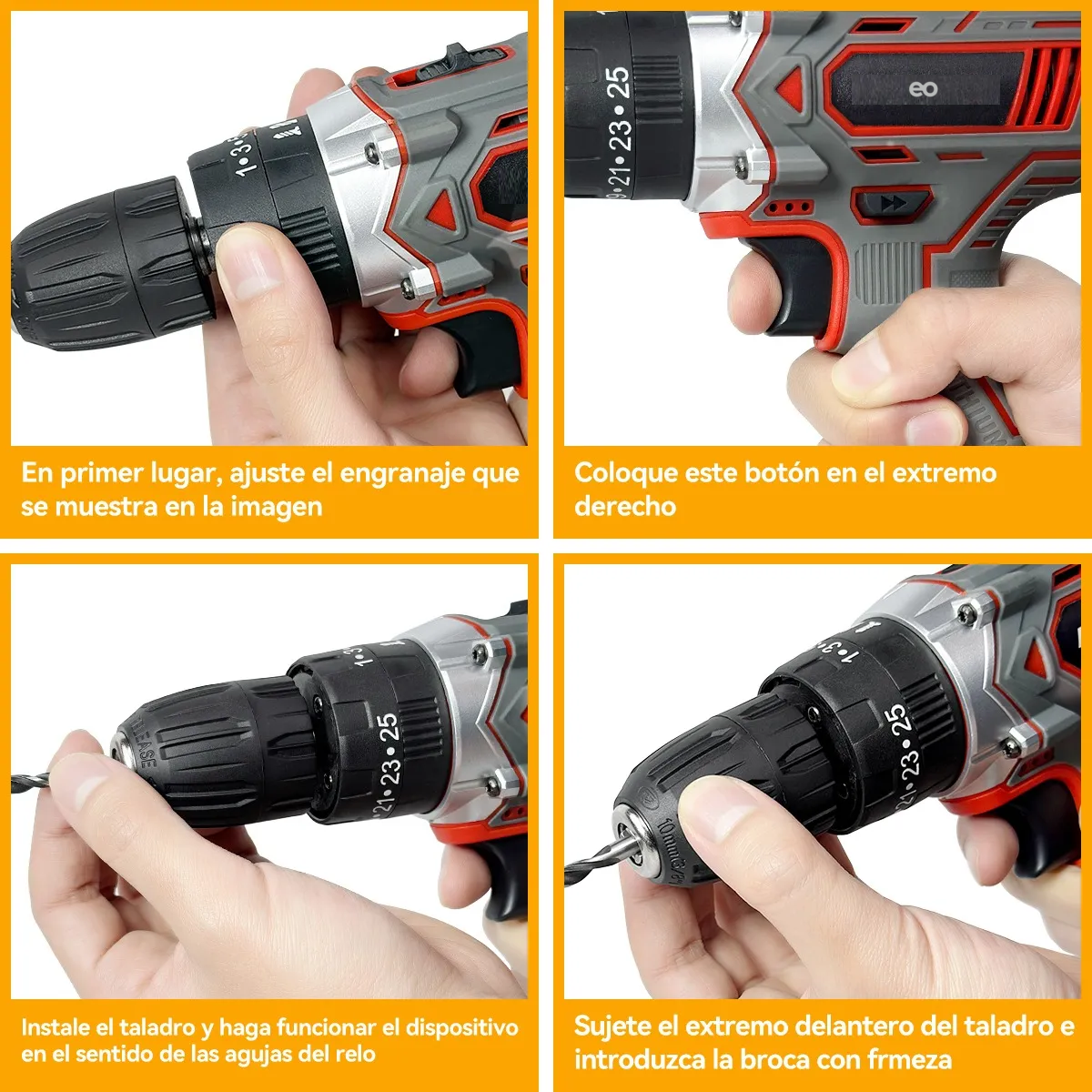 Foto 4 pulgar | Taladro Destornillador Inalámbrico Atornillador Impacto 21v Eo Safe Imports Esi-18709 Gris