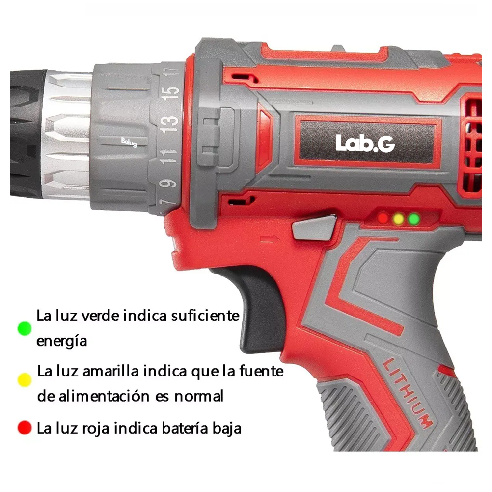 Foto 4 | Kit Taladro Eléctrico Atornillador Lab.g Inalámbrico Rojo 21 V