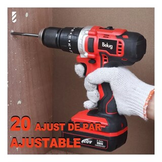 Foto 5 | Taladro Percutor Inalámbrico De 13mm Belug, Negro Con Rojo