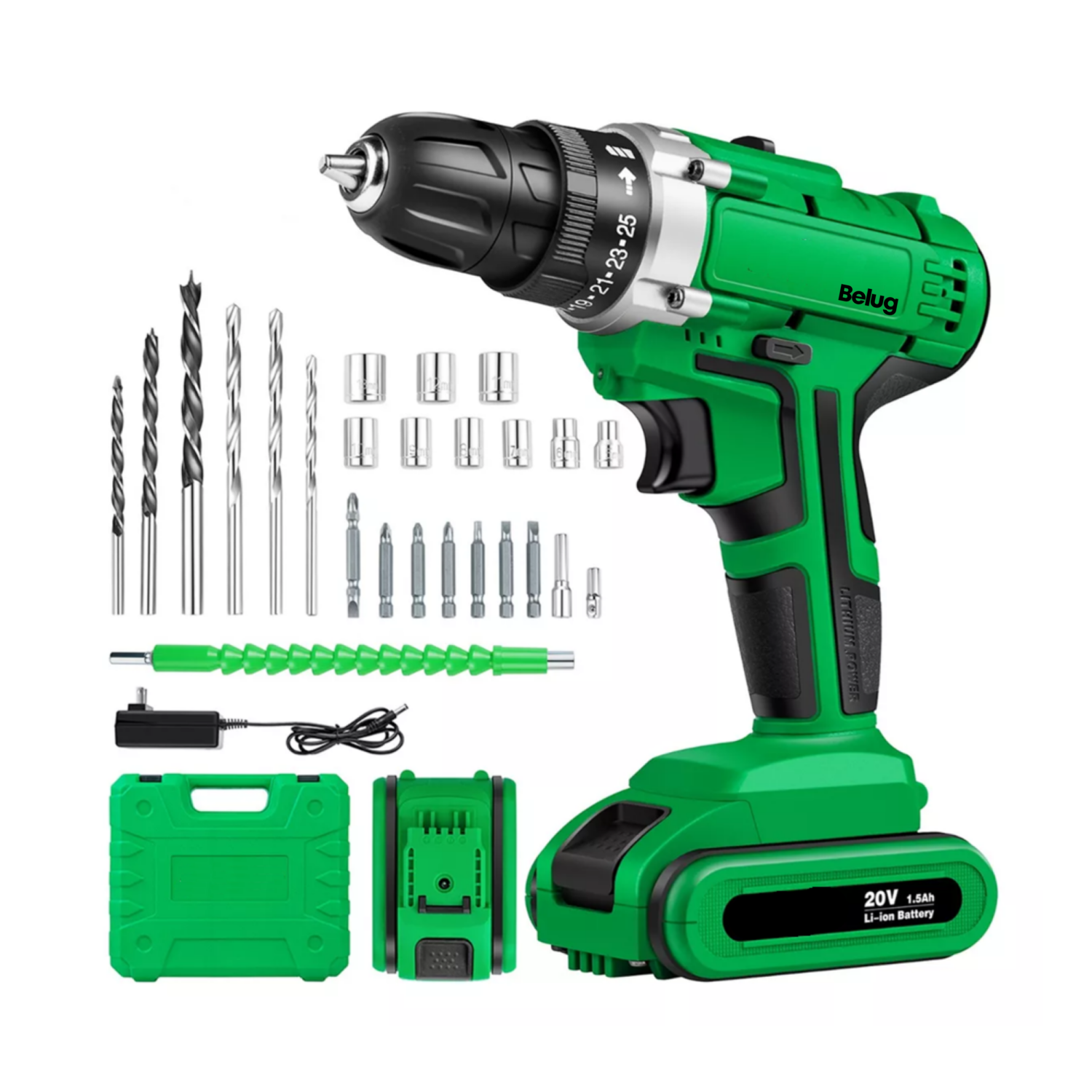 Foto 3 pulgar | Taladro Atornillador Belug De 20v 1 Batería Verde