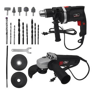 Foto 1 | Kit Taladro Belug 800w Y Esmeriladora Angular 880w Con Accesorios Negro