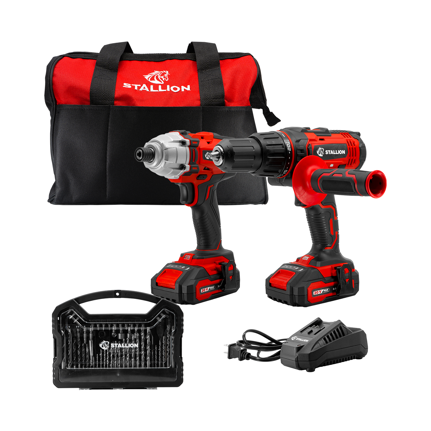 Kit Taladro de Impacto de Batería Stallion 20v + Atornillador de Impacto + Maleta + 2 Baterías + Cargador + Estuche