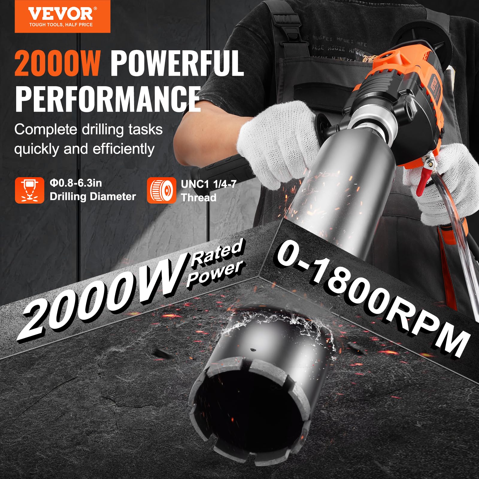 Foto 3 pulgar | Perforadora con Núcleo de Diamante Vevor 20-160 Mm 2000w 0-1800 Rpm - Venta Internacional