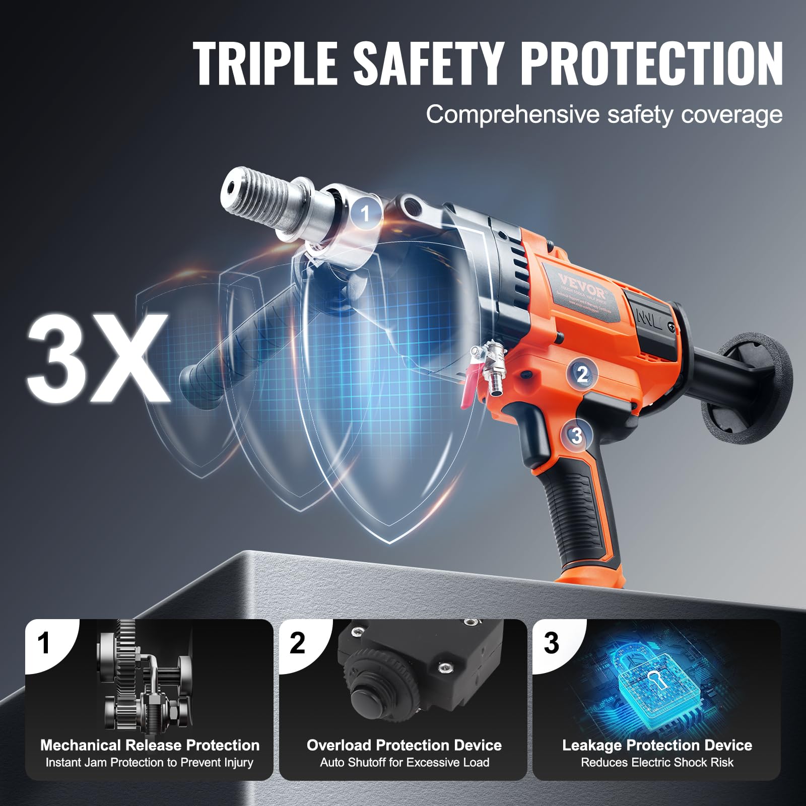 Foto 8 pulgar | Perforadora con Núcleo de Diamante Vevor 20-160 Mm 2000w 0-1800 Rpm - Venta Internacional
