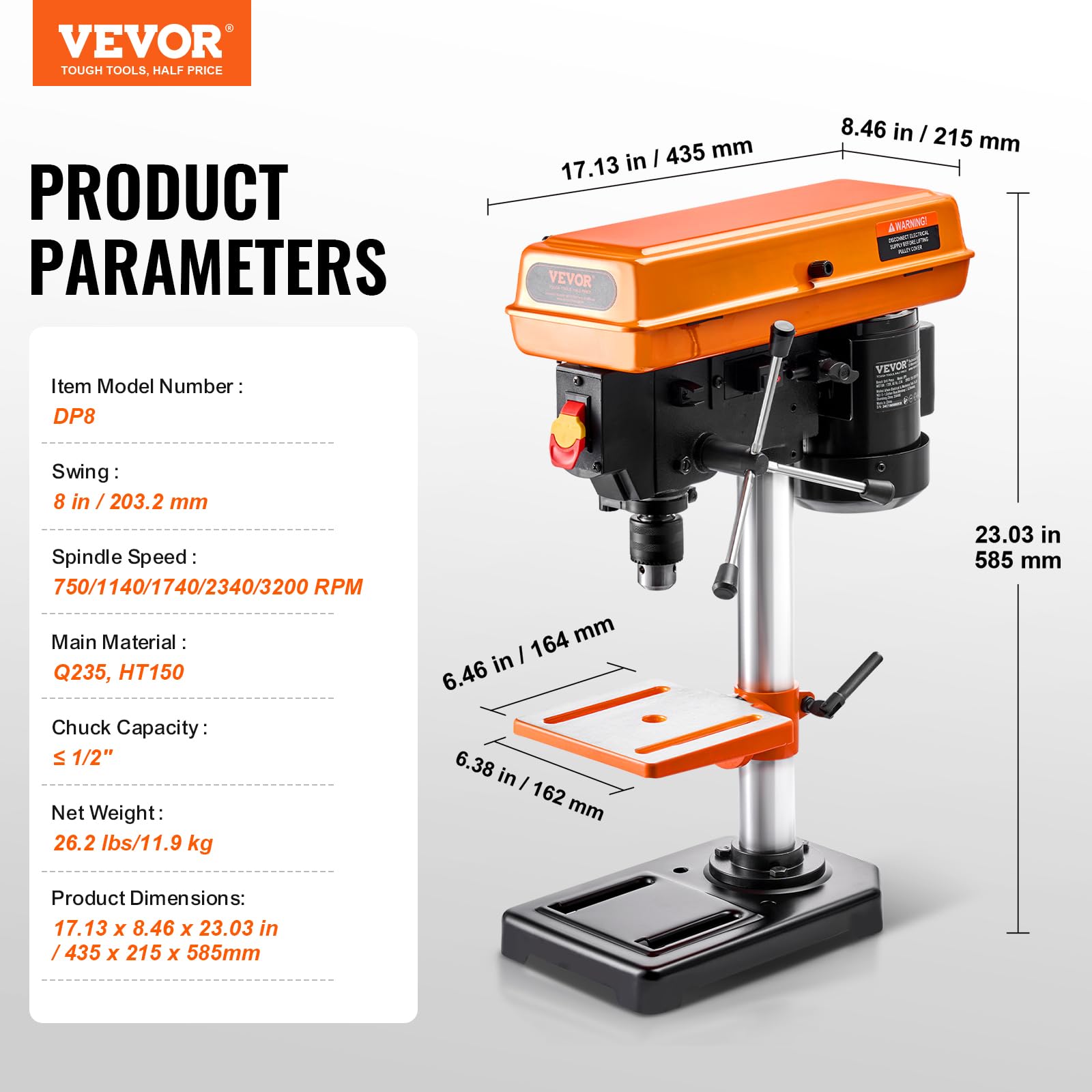 Foto 7 | Taladro de Sobremesa Vevor 8 Pulgadas-Venta Internacional